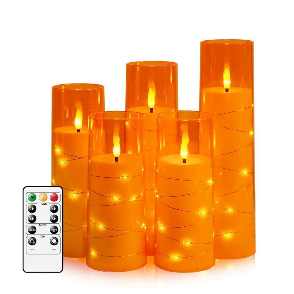 Orange Flameless LED Candles with Timer Set of 5 TG-FC-5POE - The