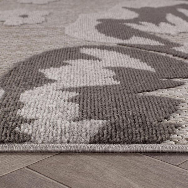 Bergamo Contemporary Floral Gray 5 ft. x 7 ft. OVAL Area Rug