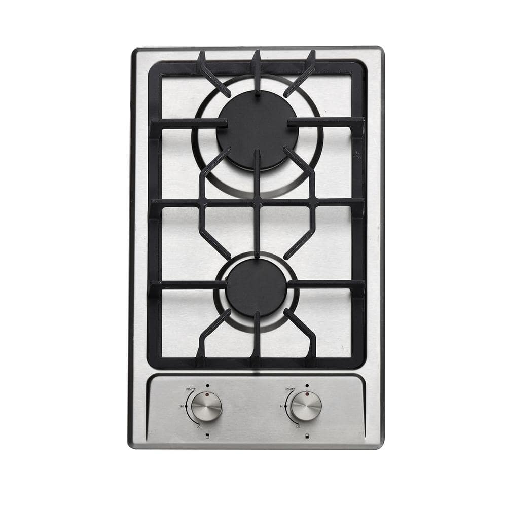 Edendirect 12 in. Gas Cooktop in Stainless Steel, Gas Stovetop Gas Cooktop 2-Burners Recessed Cas Stove, NG/LPG Convertible