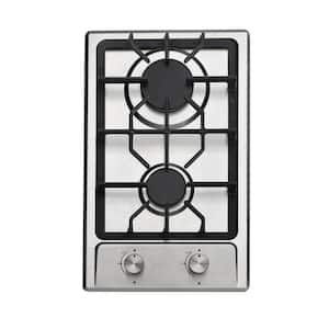 12 in. Gas Cooktop in Stainless Steel, Gas Stovetop Gas Cooktop 2-Burners Recessed Cas Stove, NG/LPG Convertible