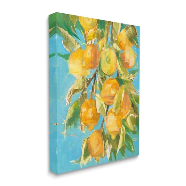 Stupell Industries "Ripe Lemon Tree Distortion Yellow Blue Green" by Liz Jardine Unframed Nature Canvas Wall Art Print 24 in. x 30 in.