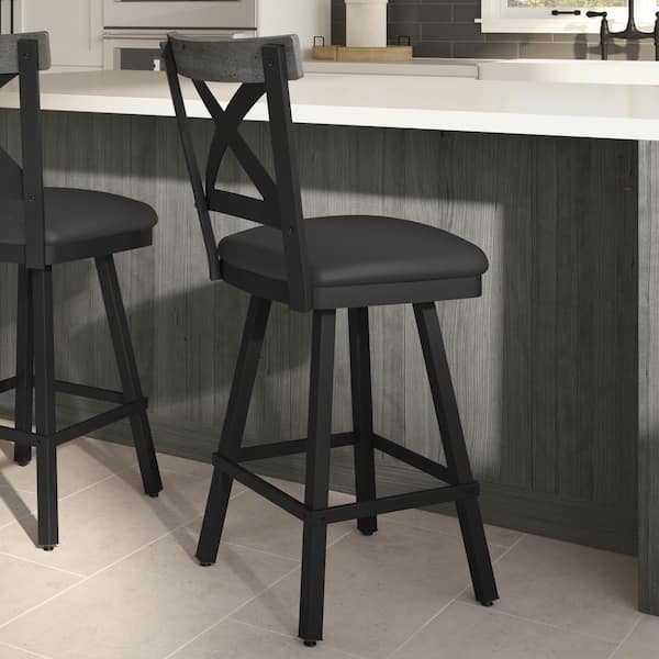 Amisco Snyder 31 in. Black Faux Leather/Black Metal Swivel Bar Stool