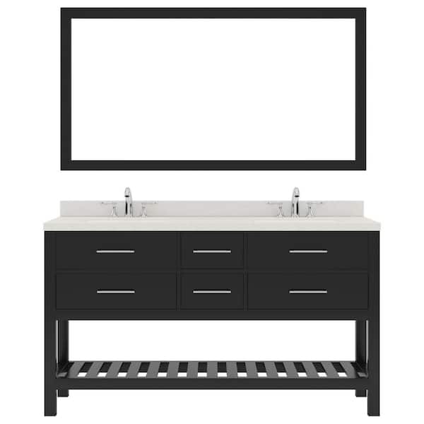 Virtu USA Caroline Estate 60 in. W x 22 in. D x 35 in. H Double Sink Bath Vanity in Espresso with Quartz Top and Mirror