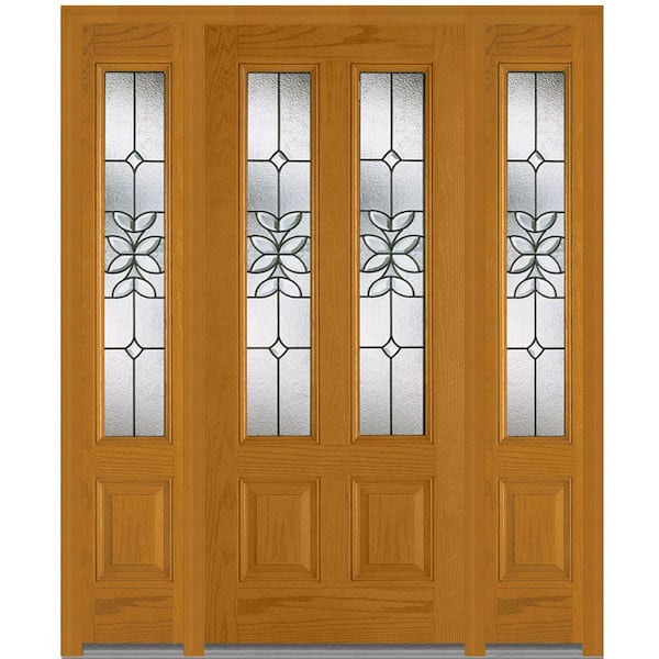 MMI Door 60 in. x 80 in. Cadence Left-Hand Inswing 2-Lite Decorative Stained Fiberglass Oak Prehung Front Door with Sidelites