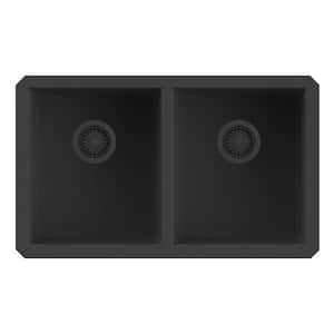 EpiGranite 32 x 19 in. Undermount Double Bowl Midnight Black Granite Composite Kitchen Sink
