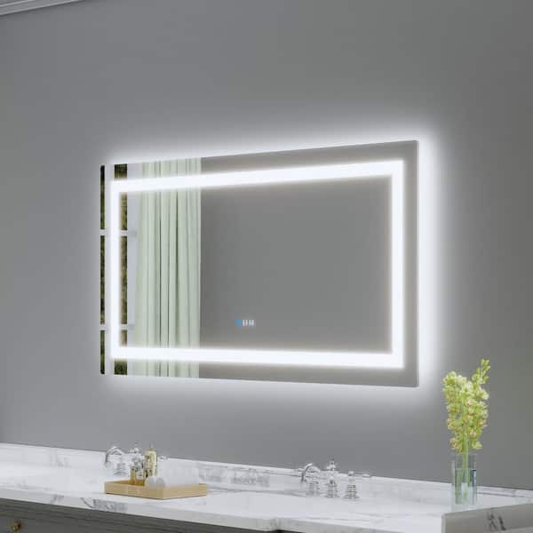 72 in. W x 40 in. H Rectangular Frameless Anti-Fog LED Light Wall Bathroom Vanity Mirror with Backlit and Front Light