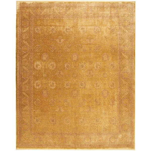 Luxurious Gold 8 ft. x 10 ft. Distressed Traditional Area Rug