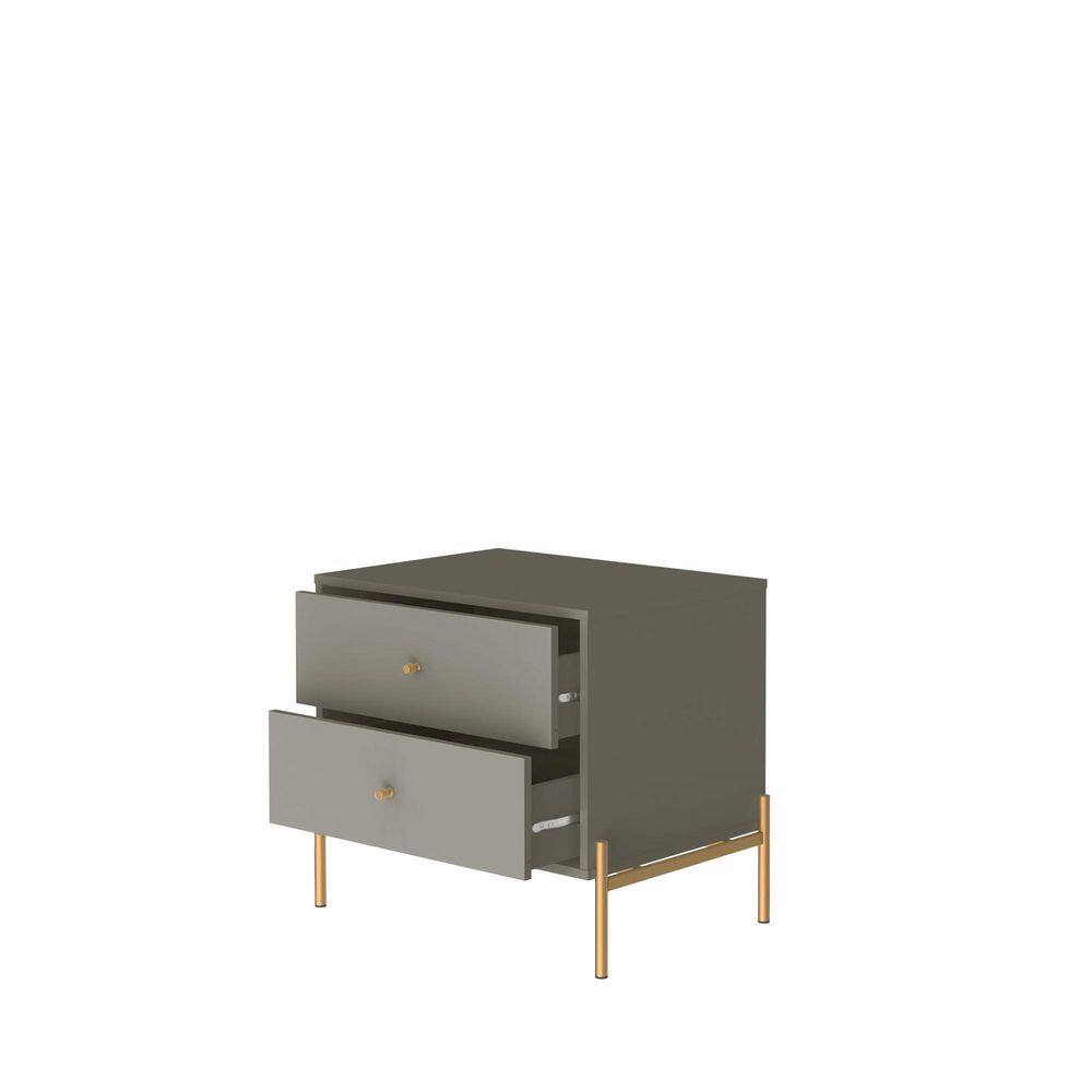 Jasper Grey 2-Drawer Nightstand with Gold Accents