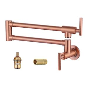 Brass Double Handle Wall Mount Pot Filler in Copper