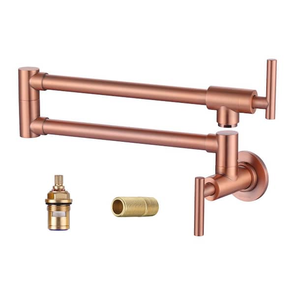 ARCORA Brass Double Handle Wall Mount Pot Filler in Copper