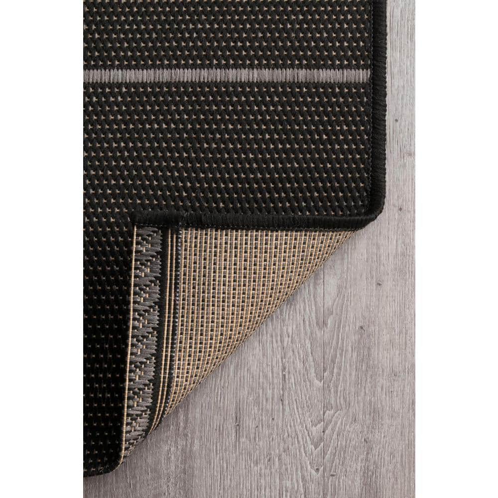 Alaina Black 4' x 6' Striped Synthetic Indoor/Outdoor Rug