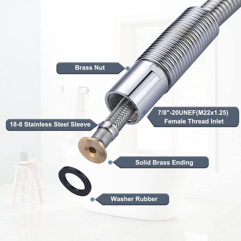 45 Inch Polished Chrome Stainless Steel Flexible Kitchen Sprayer Hose
