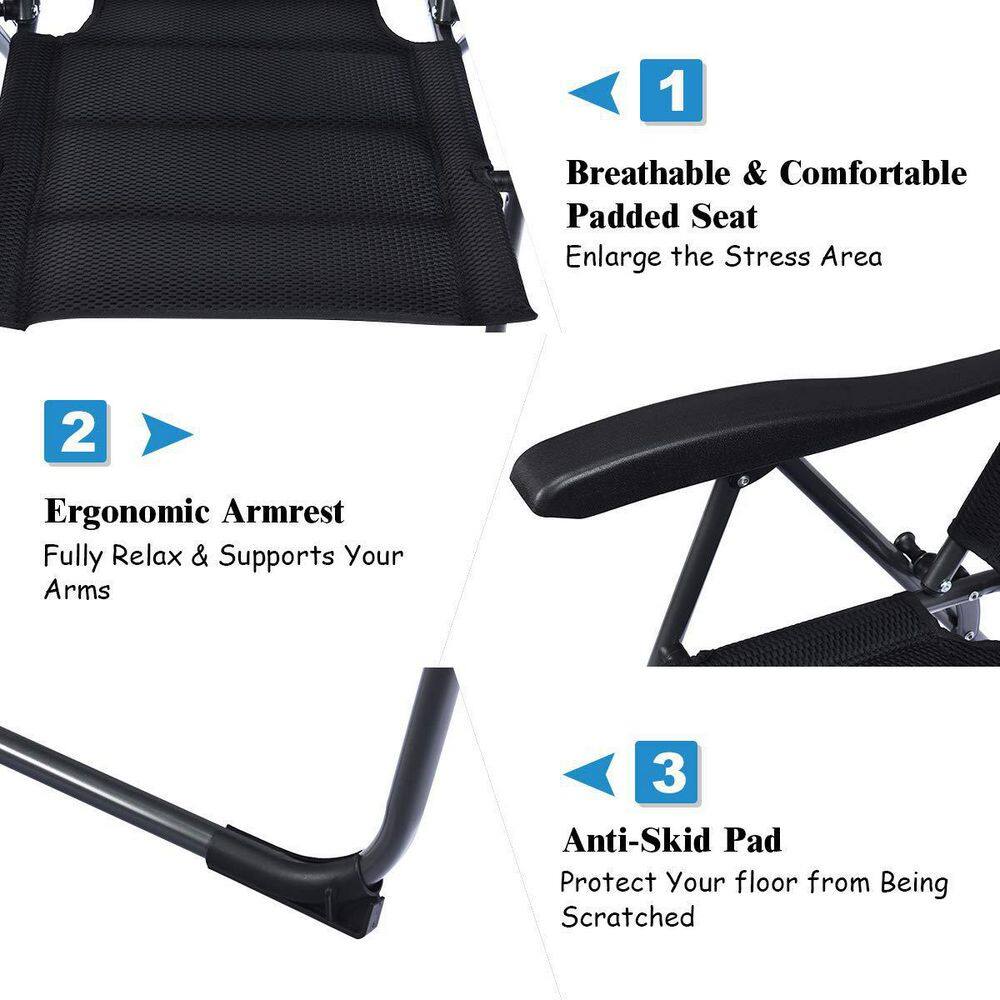 Black Adjustable Steel Frame Outdoor Folding Chairs, Set of 4