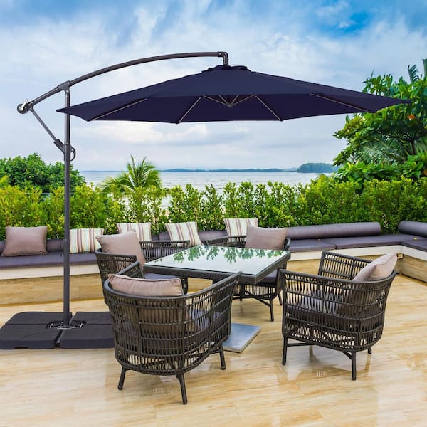 10 ft. Patio Offset Umbrellas 50-Plus UV Protection Cantilever Outside Patio Umbrellas in Navy Blue