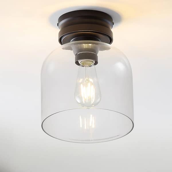 Domenic 7.75 in. Oil Rubbed Bronze Metal/Glass LED Flush Mount