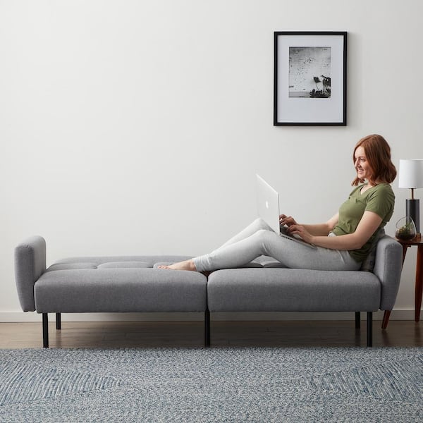 Gray Linen Futon Sofa Bed