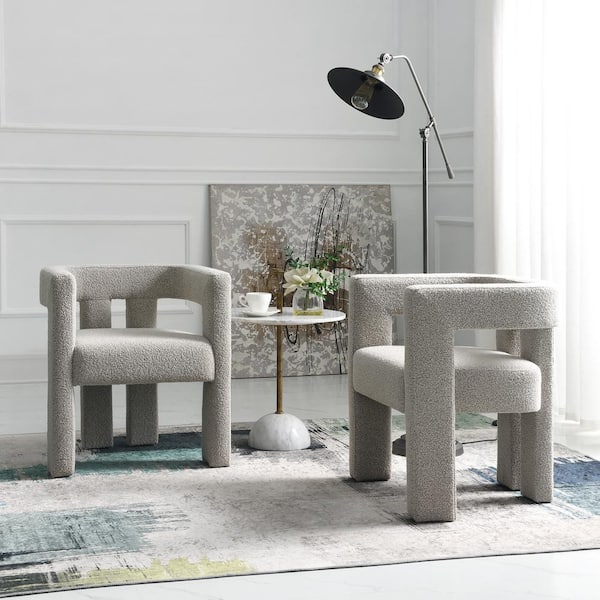 Taupe 24 in. Wide Boucle Upholstered Armchair (Set of 2)