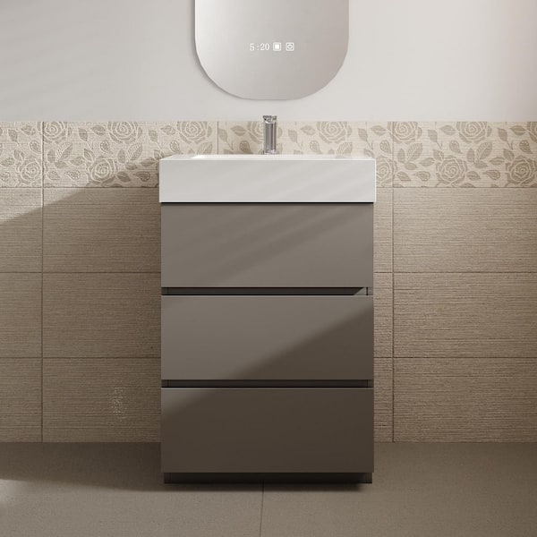 Aaby 24 in. W x 18 in. D x 37 in. H Bath Vanity Cabinet in Gray with White Solid Surface Top and Sink