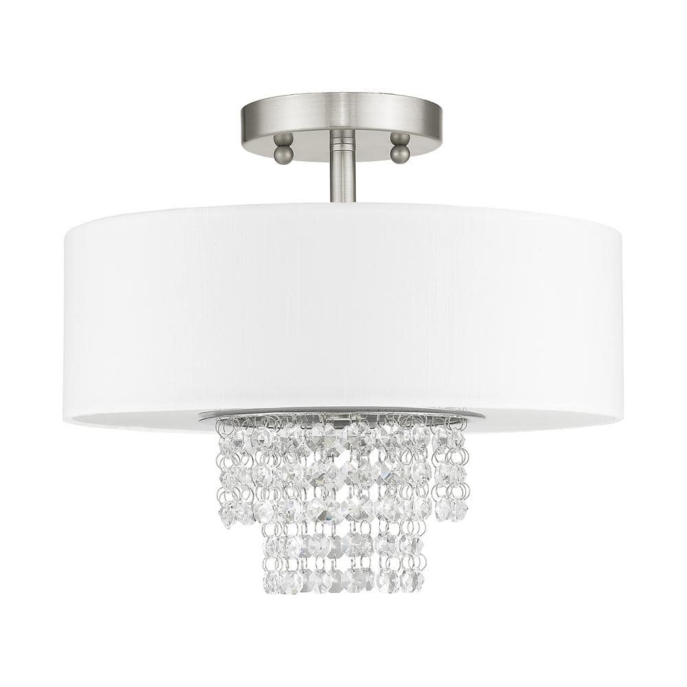 Carlisle Brushed Nickel 2-Light Drum Semi-Flush Mount with Crystal Accents