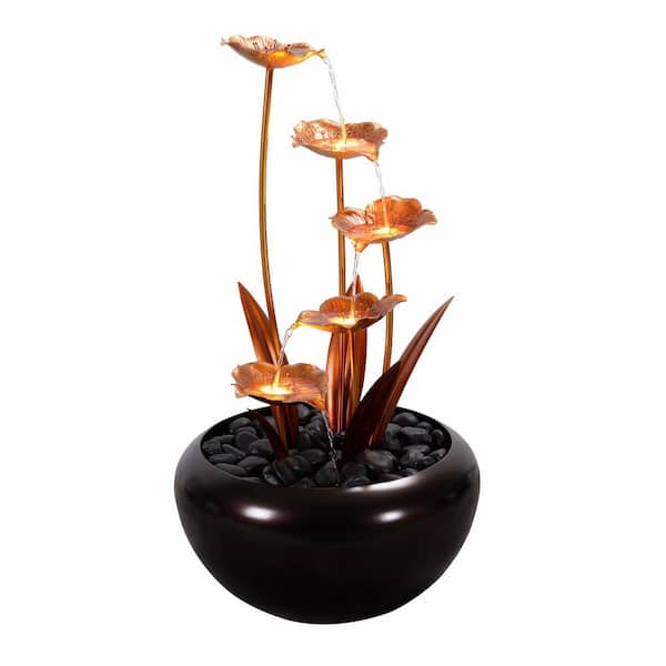 HI-LINE GIFT LTD Elegant Zinc Metal Fountain with 4-Warm White LED Lights - Outdoor