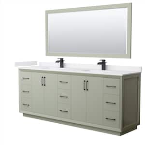 Strada 84 in. W x 22 in. D x 35 in. H Double Bath Vanity in Light Green with White Cultured Marble Top and 70 in. Mirror