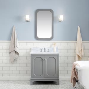 Queen 30 in. W x 22 in. D Bath Vanity in Cashmere Grey with Marble Bath Vanity Top in White with White Basin and Faucet