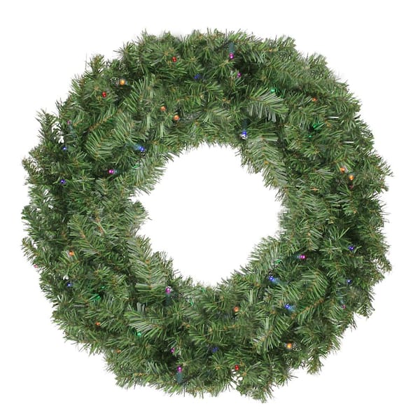 Northlight 24 in. Pre-Lit LED Canadian Pine Artificial Christmas Wreath with Timer - Multi Lights