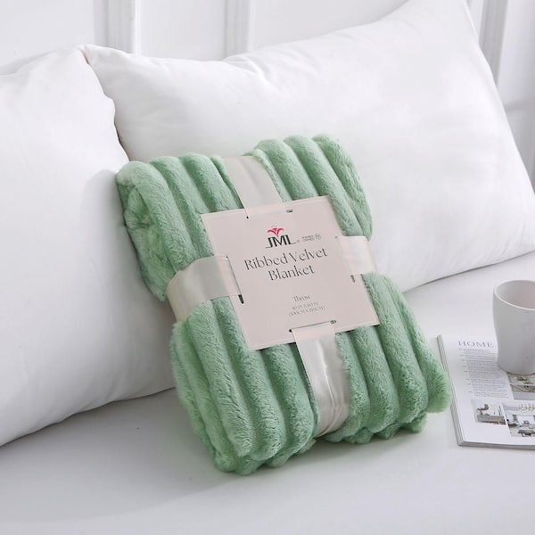 JML Lightweight Ribbed Cord Green Flannel Fleece 60 in. x 79 in