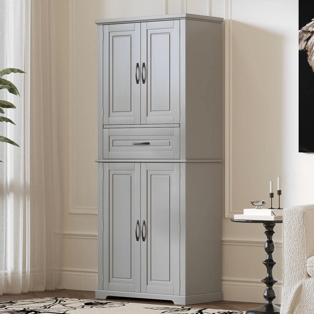 Stowline Modern Bathroom Kitchen Grey Wood 15.7 in. Storage Pantry Cabinet with Drawer, Adjustable Shelfs