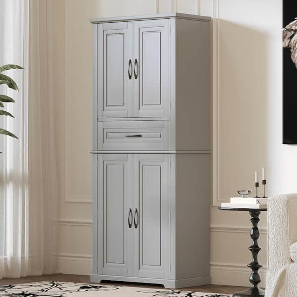 Stowline Modern Bathroom Kitchen Grey Wood 15.7 in. Storage Pantry Cabinet with Drawer, Adjustable Shelfs