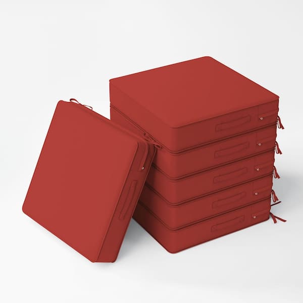 19 x 19 x 4 in. (6-Pack) Outdoor Waterproof Patio Furniture Replacement Seat Cushions with Ties and Handle, Terra Red