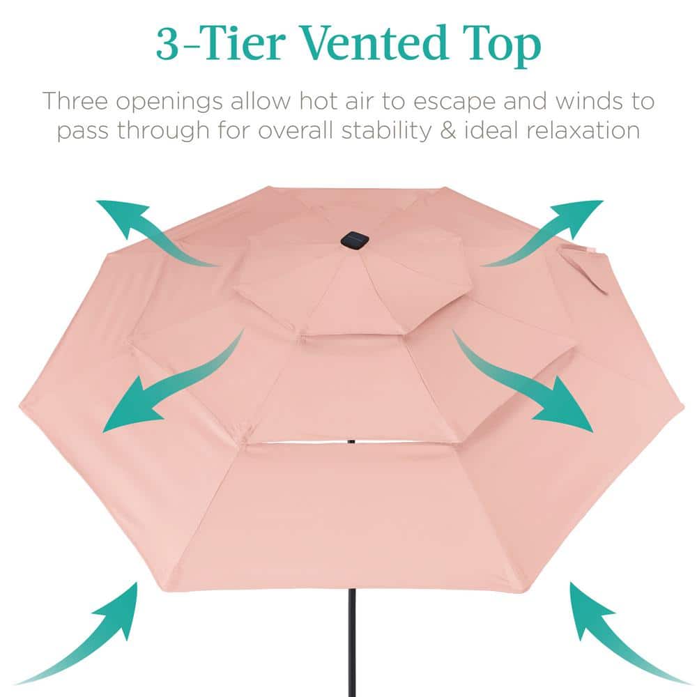 10ft Rose Quartz Steel Market Umbrella with LED Lights and Crank Lift