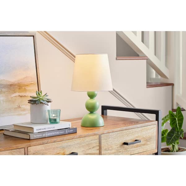 Hampton Bay Sweetoak 14 in. 1-Light Sage Green Resin Table Lamp with Fabric Drum Shade