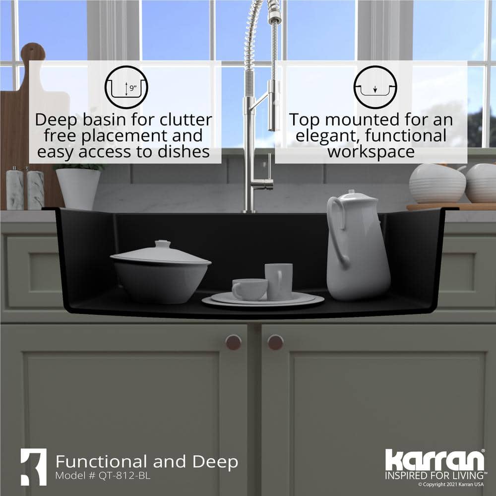 Black Quartz Single Bowl Drop-In Kitchen Sink