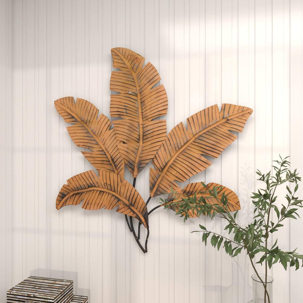 Large Green and Brown Metal Palm Leaf Wall Sculpture