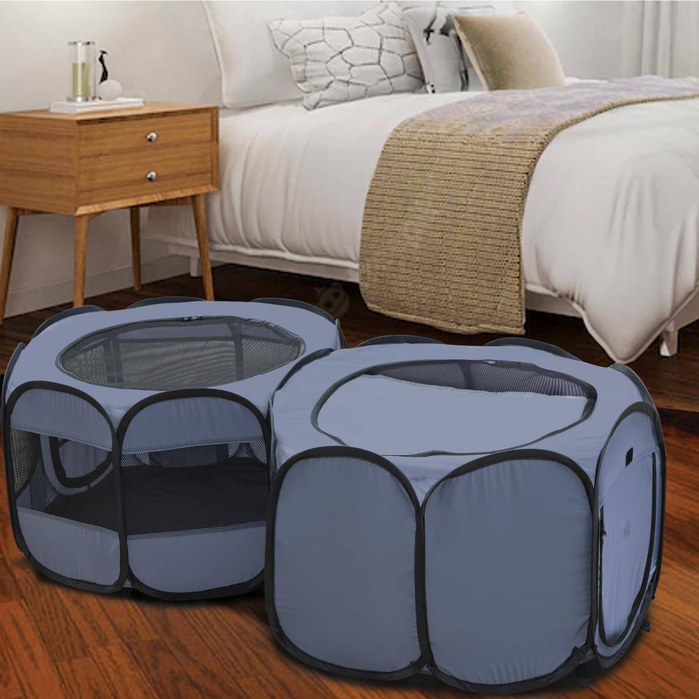 Large Gray Double Room Pop-Up Pet Playpen