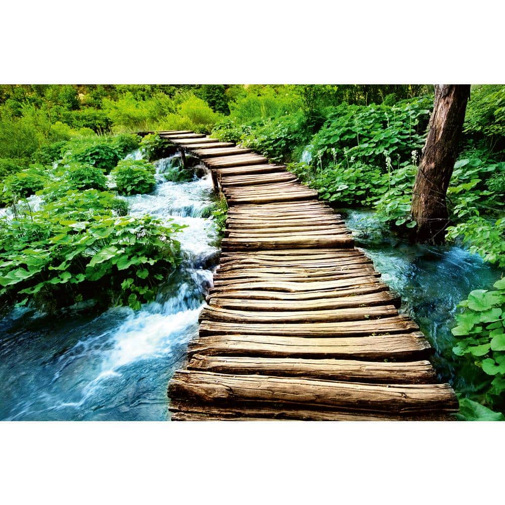 Tranquil Green and Brown Boardwalk Landscape Wall Mural