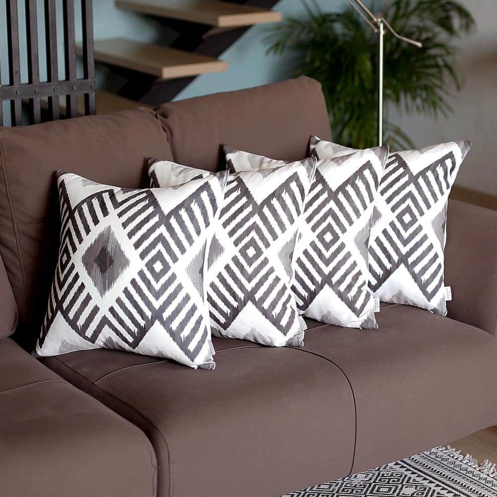 Gray Ikat Pattern Euro Square Pillow Covers Set of 4