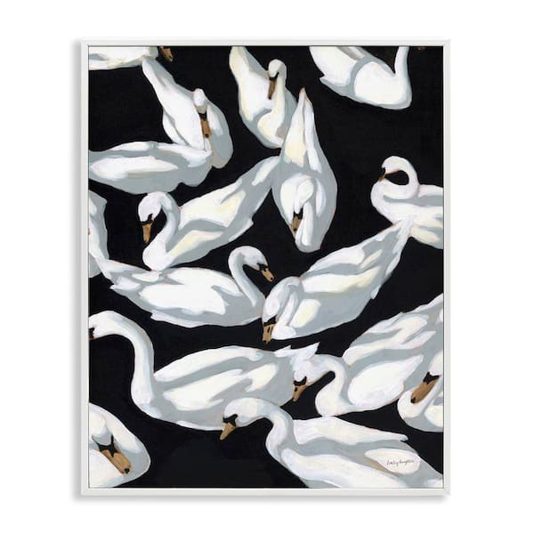 Stupell Industries Overlapping Swans on Black by Haley Knighten White Framed Animal Giclee Art Print 20 in. x 16 in.