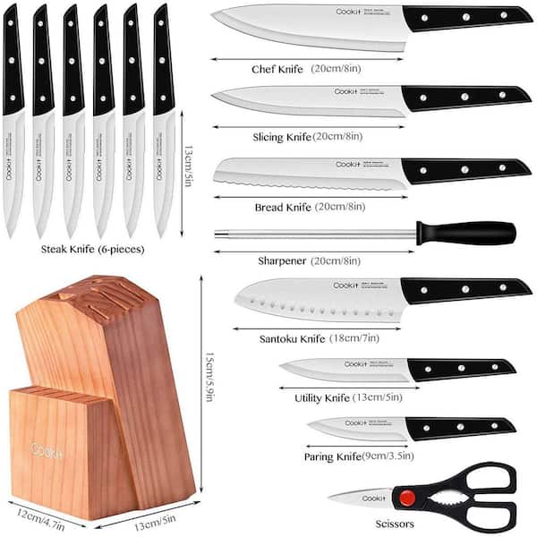 Tileon 15-Piece Stainless Steel Chef Knife Set with Block AYBSZHD2223 - The  Home Depot