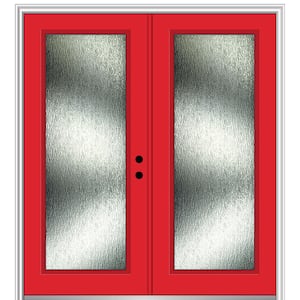 64 in. x 80 in. Left-Hand Inswing Rain Glass Red Saffron Fiberglass Prehung Front Door on 4-9/16 in. Frame