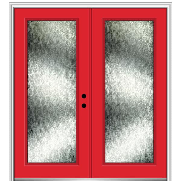 MMI DOOR 64 in. x 80 in. Left-Hand Inswing Rain Glass Red Saffron Fiberglass Prehung Front Door on 4-9/16 in. Frame