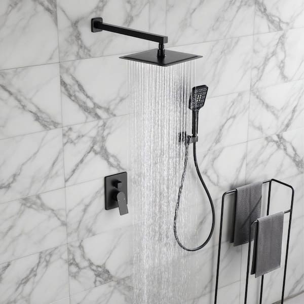 Vara 3-Spray Wall Mount 10 in. Dual Shower Head and Handheld Shower Head 2 GPM in Matte Black
