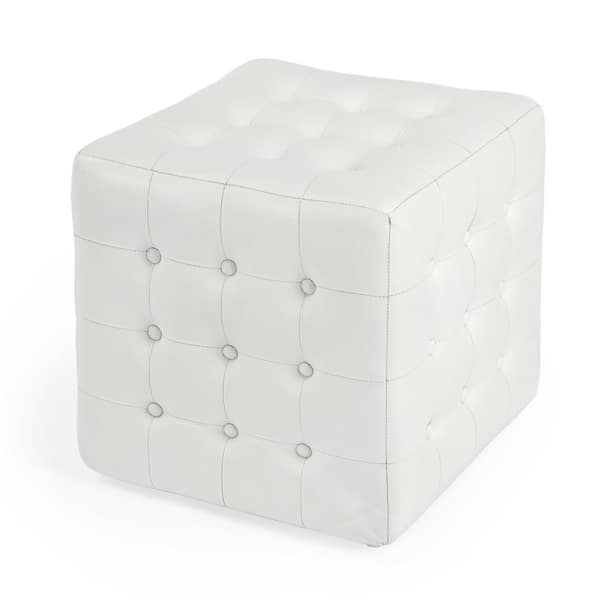 Butler Specialty Company Leon White Leather Square Single Cube Ottoman