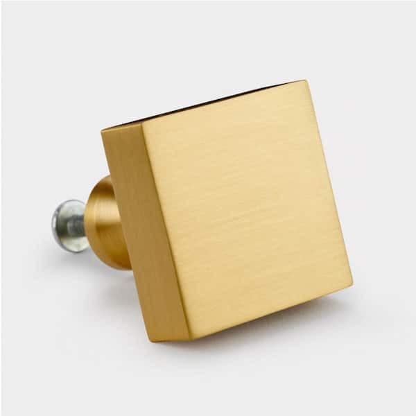 Pyramid Home Decor Brizza 1-3/16 in. (30 mm) Brushed Solid Brass Gold Square Cabinet Knob (5-Pack)
