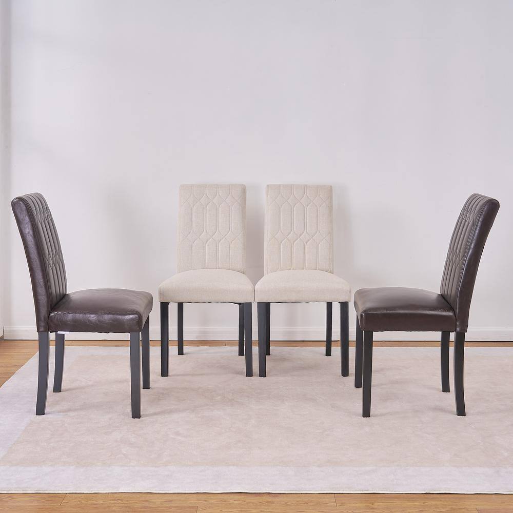 Upholstered Dining Chairs Set of 6, Modern Linen, Solid Wood Legs with Rubber Footpads, Beige Kitchen Table Chairs