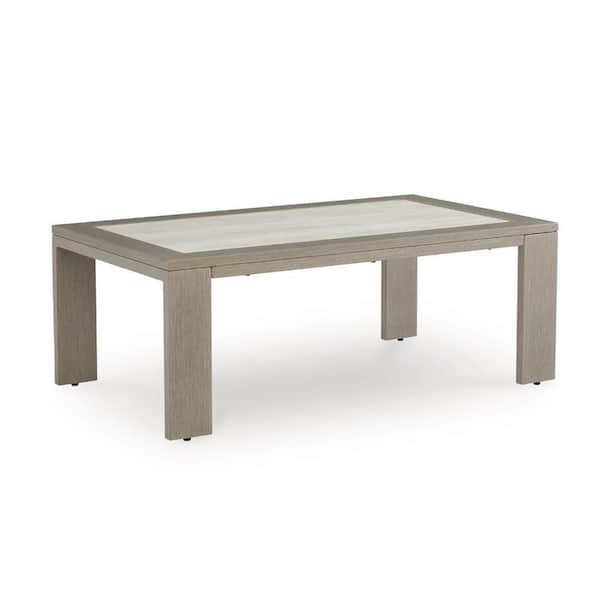 Isle Grayish Brown and Beige Rectangle Metal Outdoor Cocktail Coffee Table