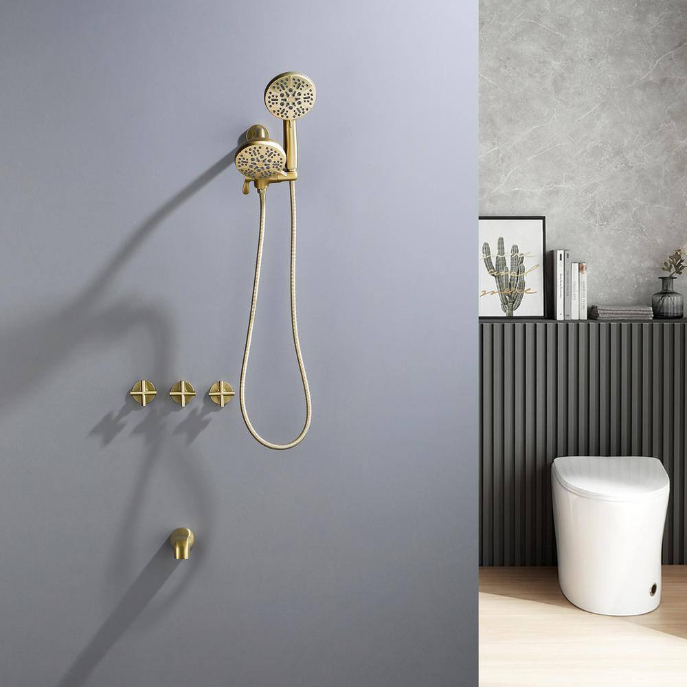Brushed Gold Triple Handle Multi-Head Wall Mounted Shower System