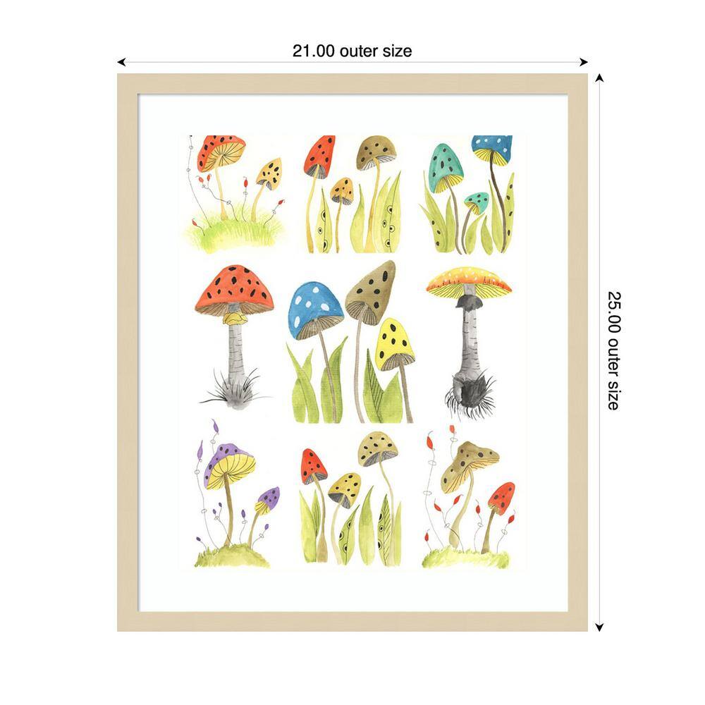 Mushroom Haven Grid Natural Wood Framed Wall Art Print