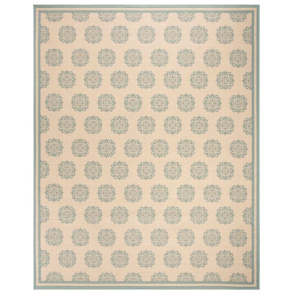 Beach House Cream/Aqua 8 ft. x 10 ft. Geometric Indoor/Outdoor Patio  Area Rug
